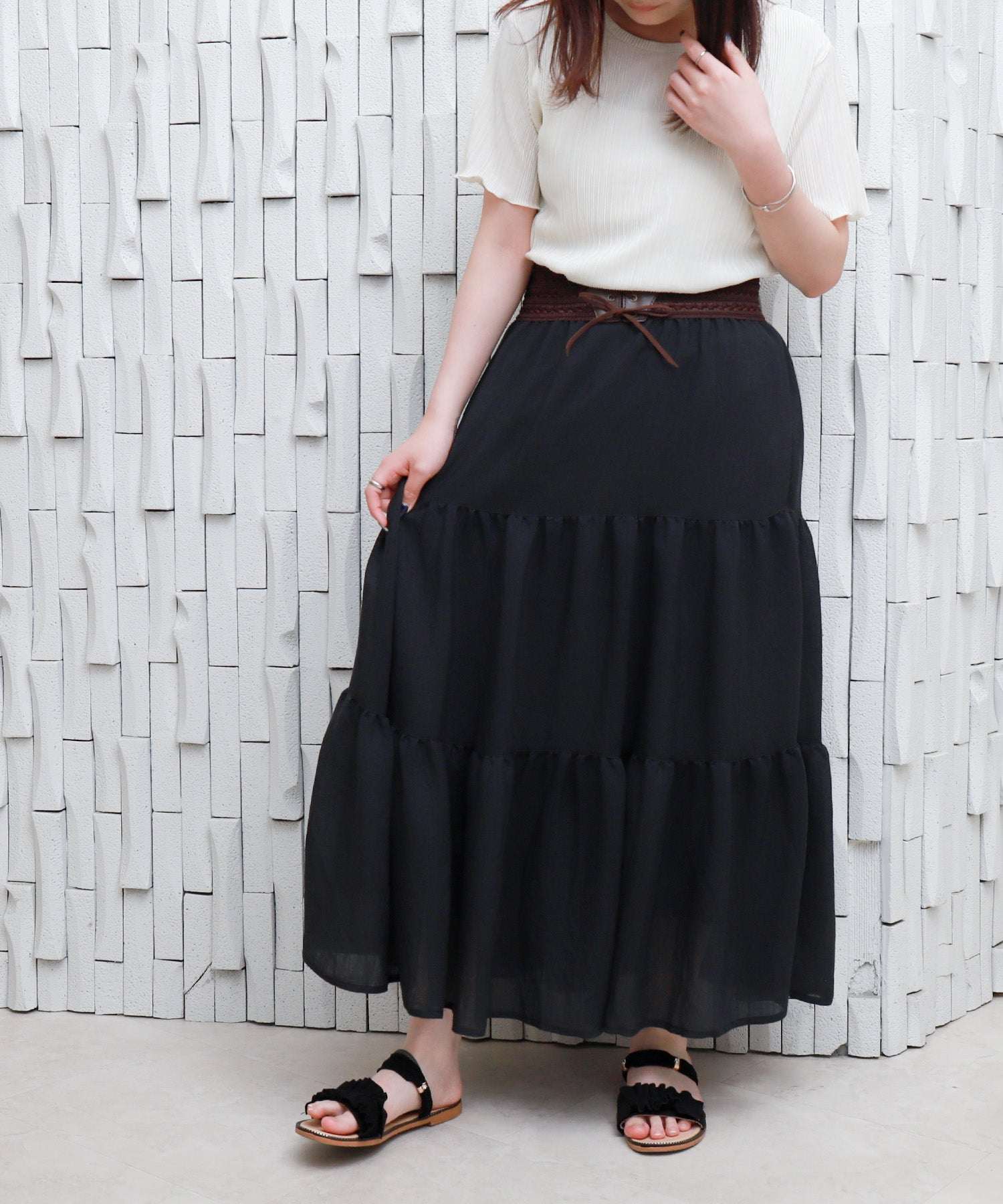 リベル モア libelle more RTスラブベルト付きティアードスカート (モカチャ) モカチャ