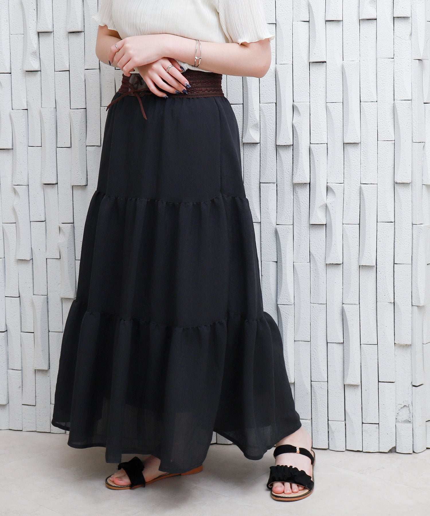 リベル モア libelle more RTスラブベルト付きティアードスカート (モカチャ) モカチャ