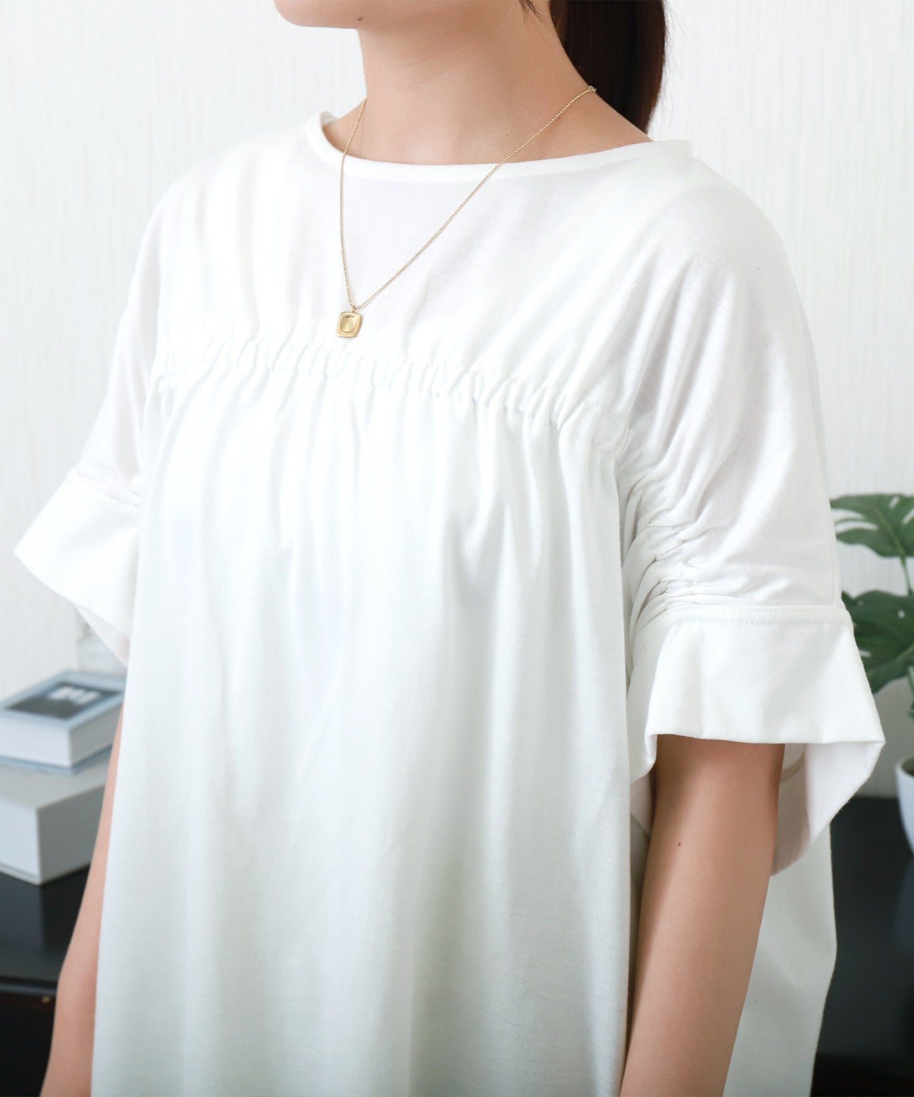 リベル モア libelle more ギャザー切替Tシャツ (クリーム) クリーム