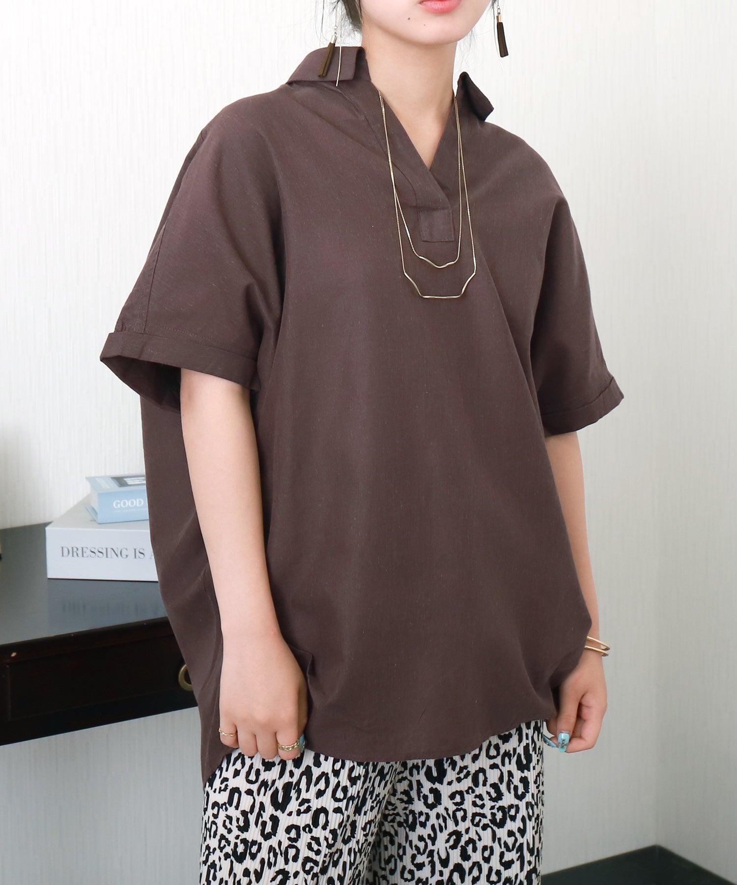 リベル モア libelle more 【抗菌・UVカット・吸水速乾】「やわさらリネン」スキッパーシャツ (ピンク) ピンク