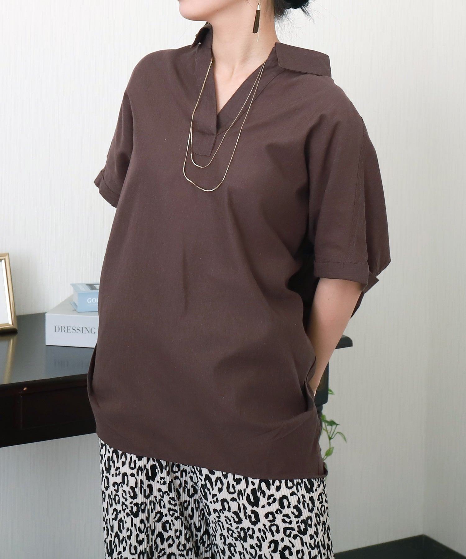 リベル モア libelle more 【抗菌・UVカット・吸水速乾】「やわさらリネン」スキッパーシャツ (ピンク) ピンク