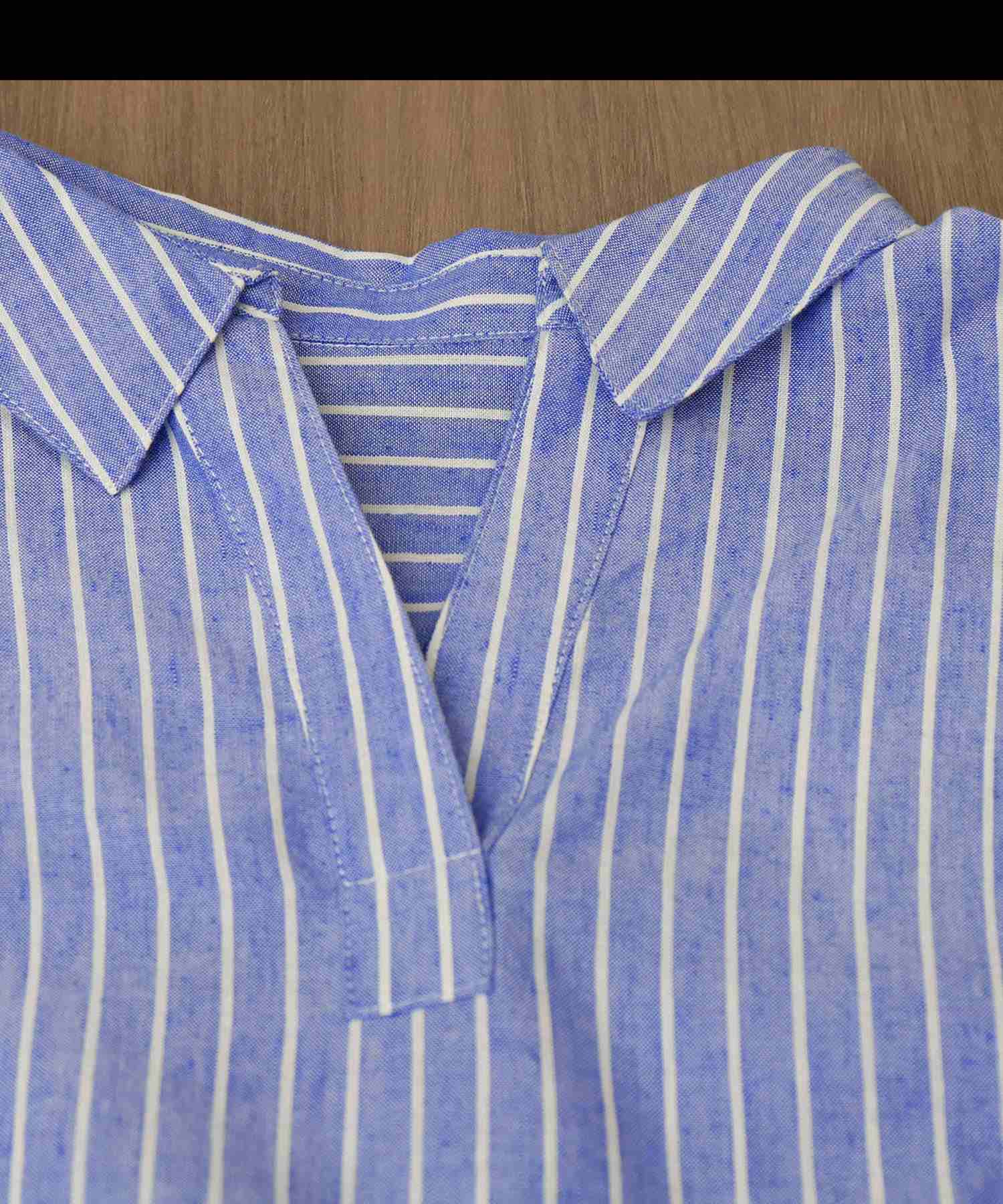 リベル モア libelle more 【抗菌・UVカット・吸水速乾】「やわさらリネン」ストライプスキッパーシャツ (オフ*サックス) オフ*サックス