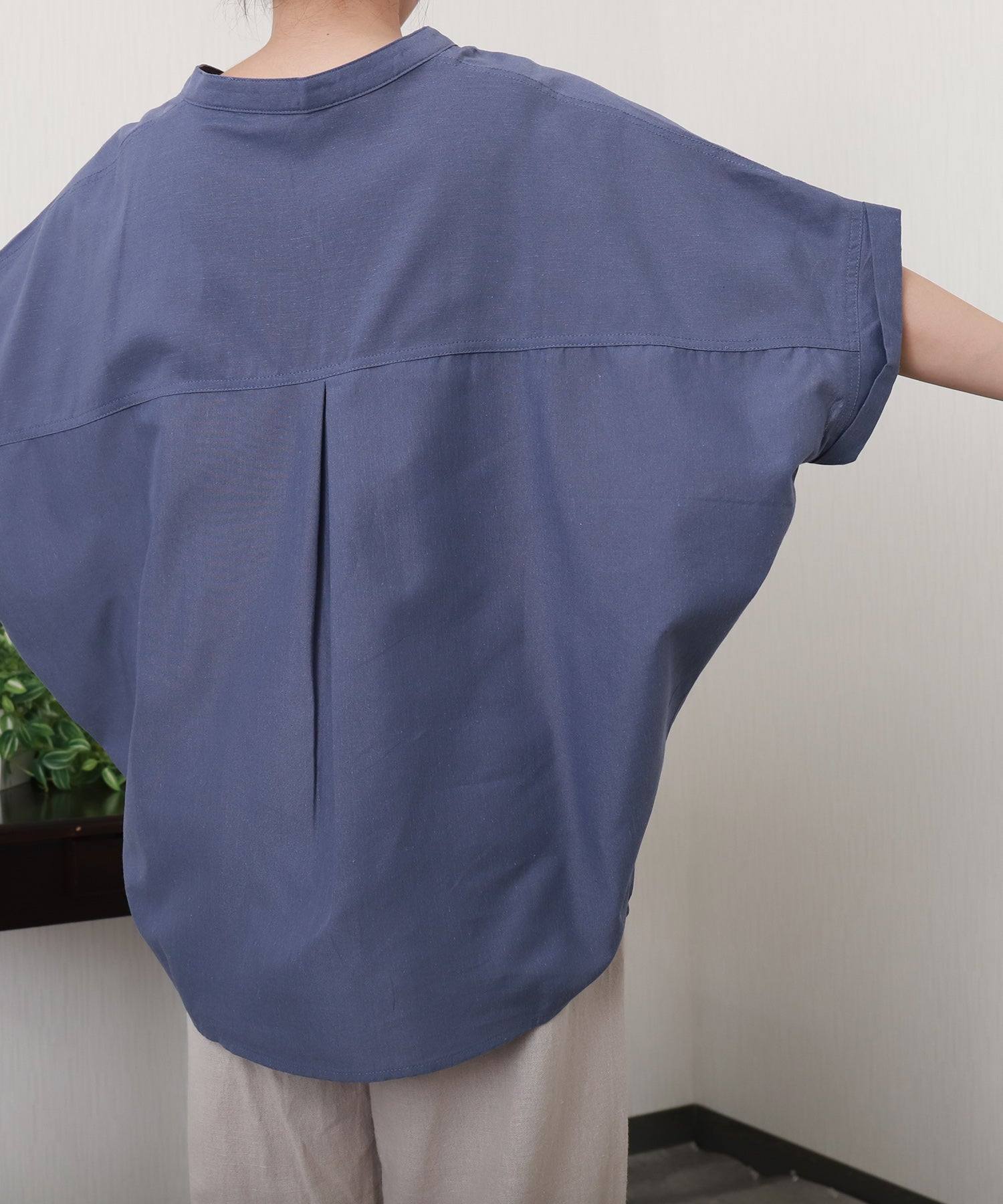 リベル モア libelle more 【抗菌・UVカット・吸水速乾】「やわさらリネン」バンドカラーシャツ (ブルーグレー) ブルーグレー