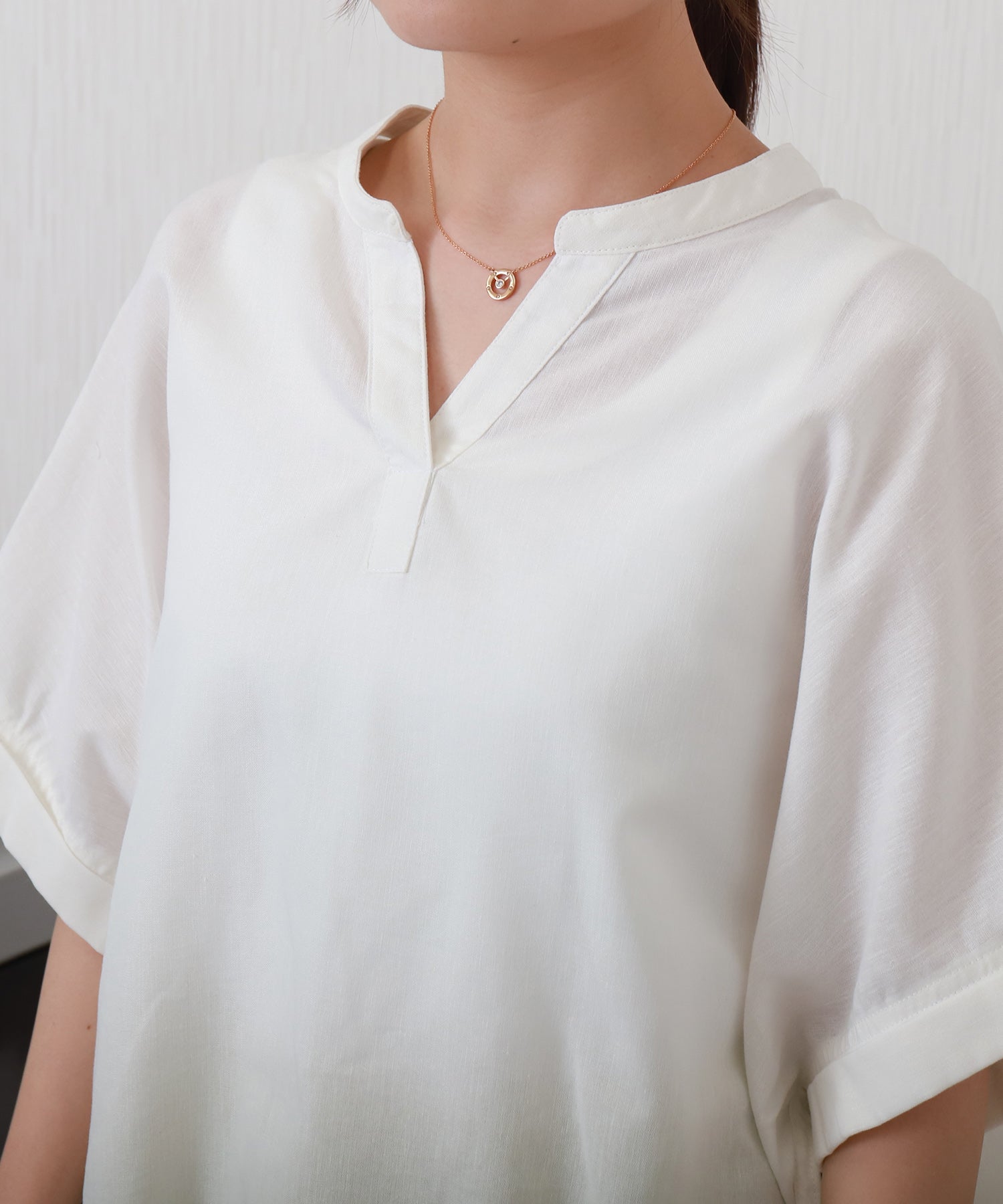 リベル モア libelle more 【抗菌・UVカット・吸水速乾】「やわさらリネン」バンドカラーシャツ (ブルーグレー) ブルーグレー