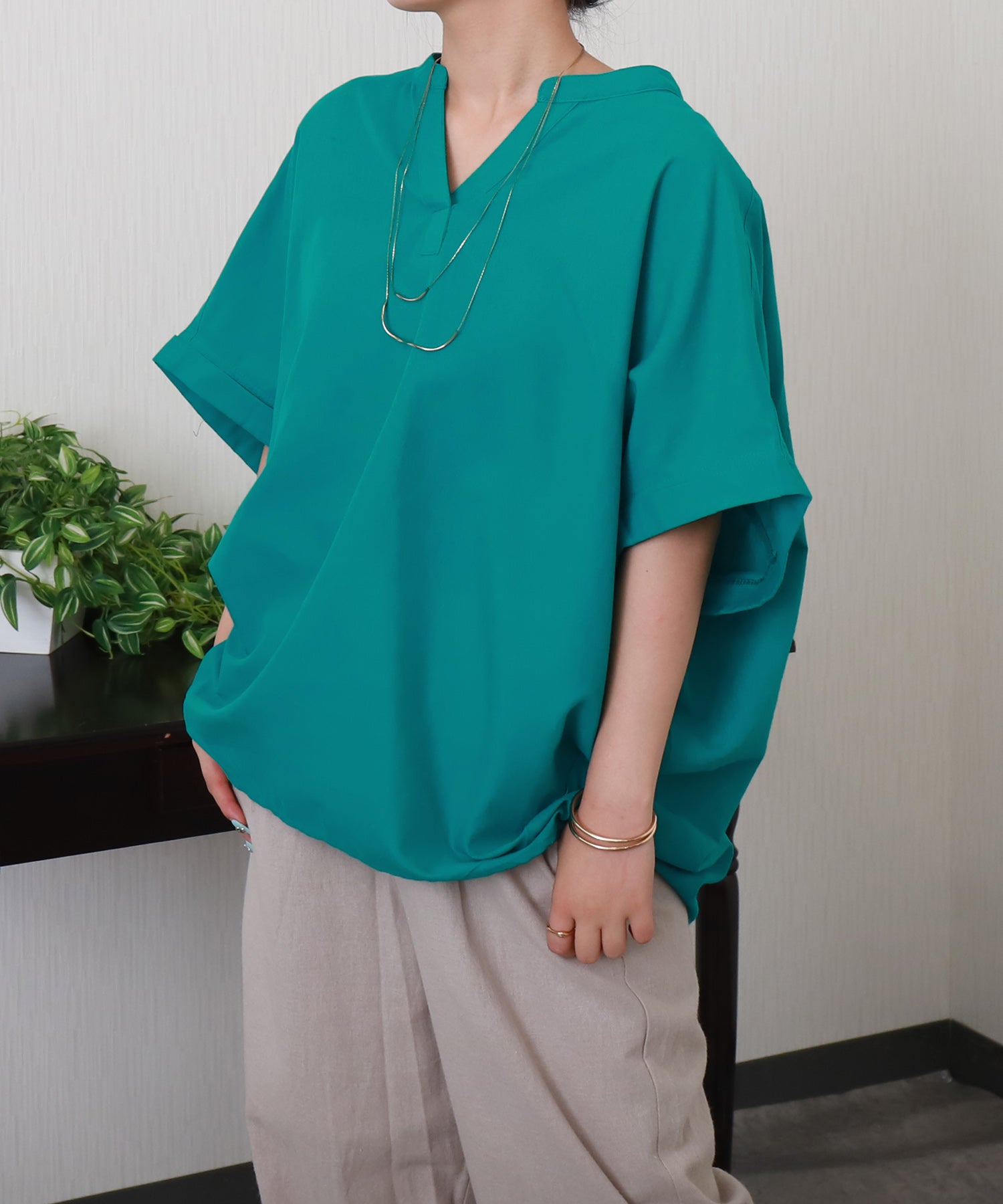 リベル モア libelle more 【抗菌・UVカット・吸水速乾】「やわさらリネン」バンドカラーシャツ (ブルーグレー) ブルーグレー