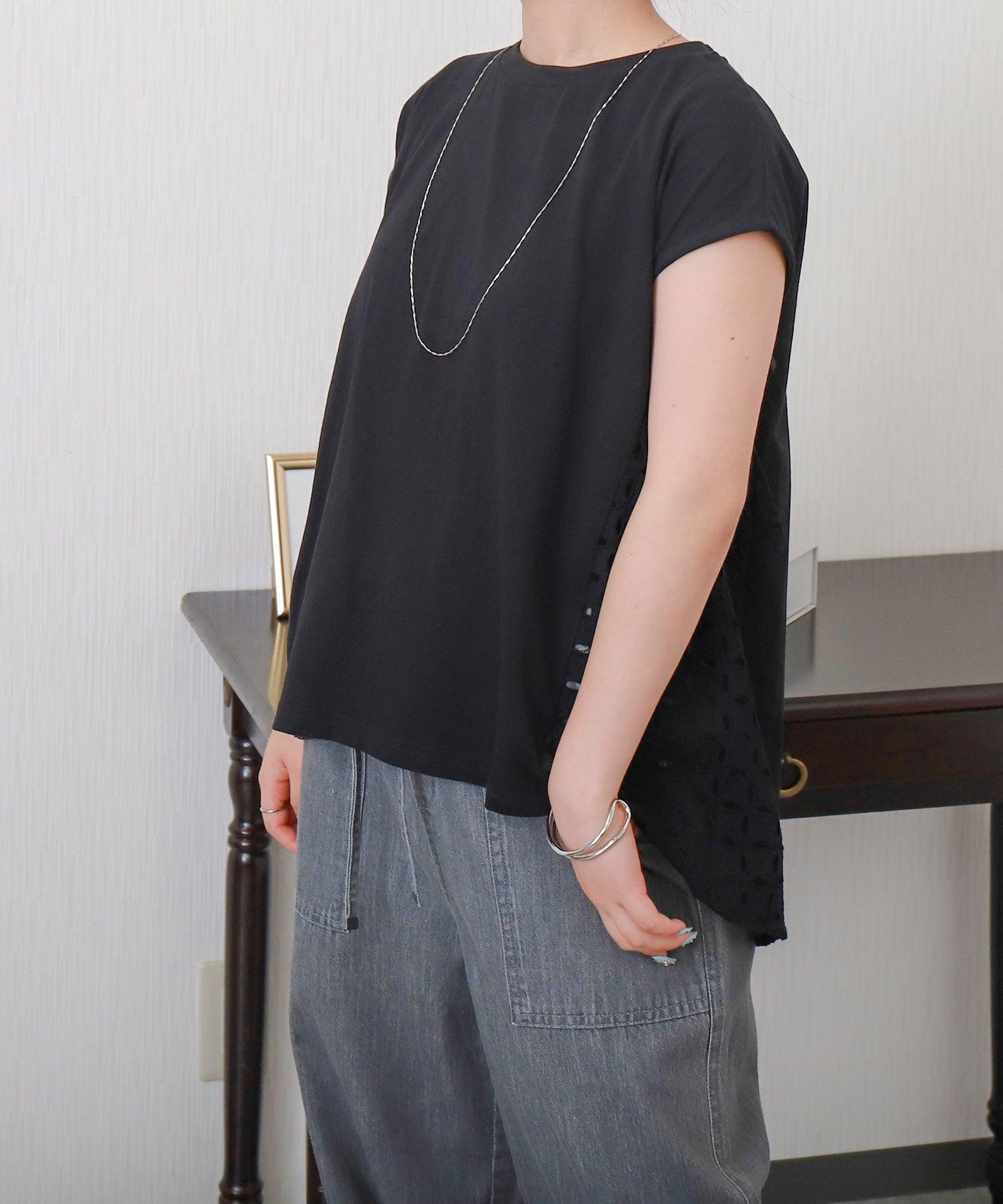 リベル モア libelle more サイド刺繍レース切替カットソー (クロ) クロ