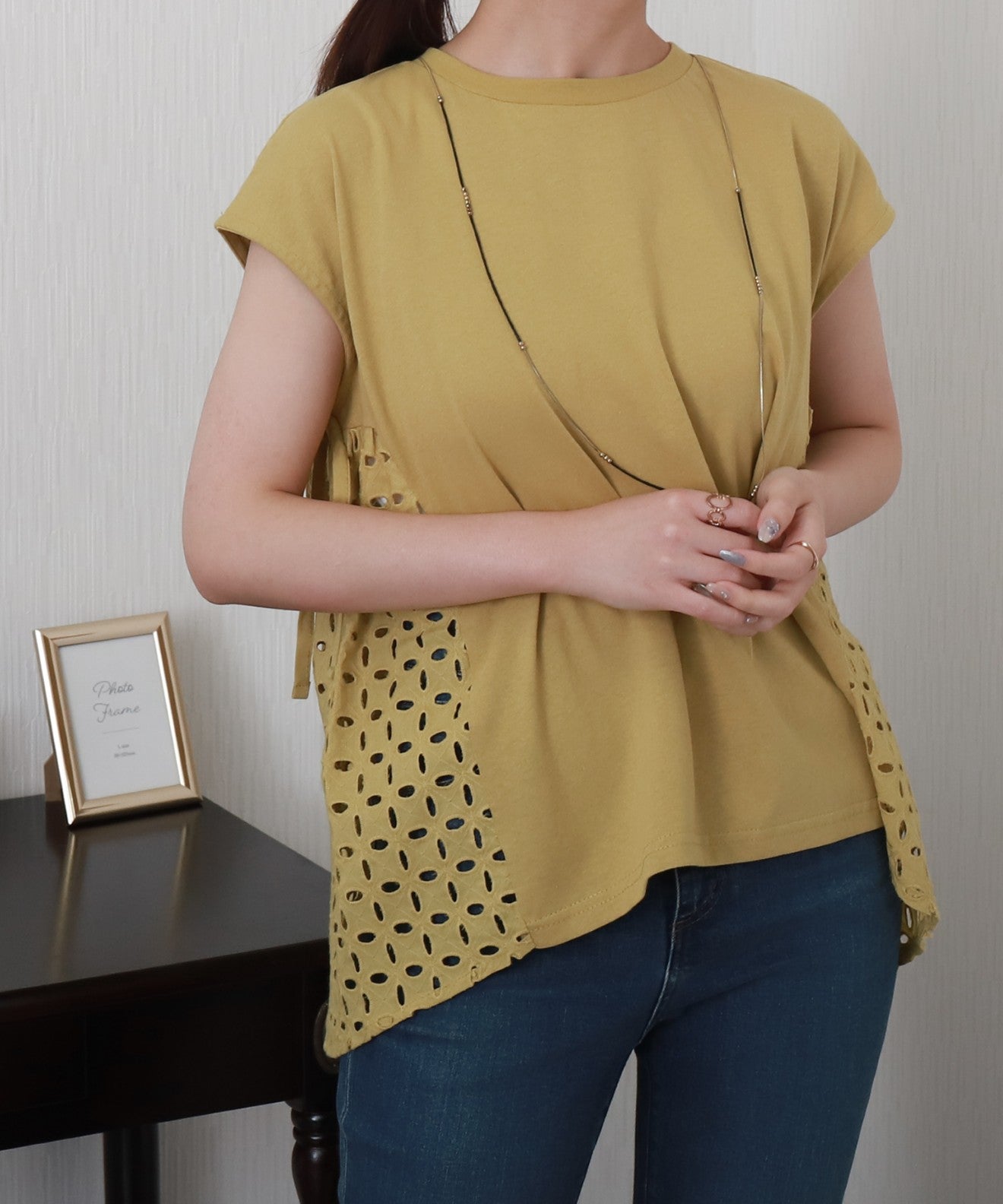 リベル モア libelle more サイド刺繍レース切替カットソー (クロ) クロ