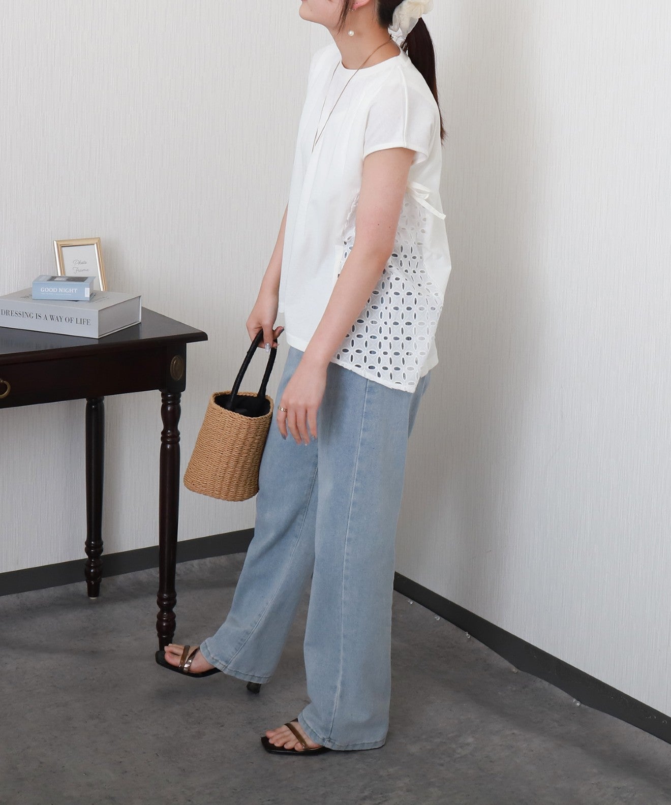 リベル モア libelle more サイド刺繍レース切替カットソー (クロ) クロ