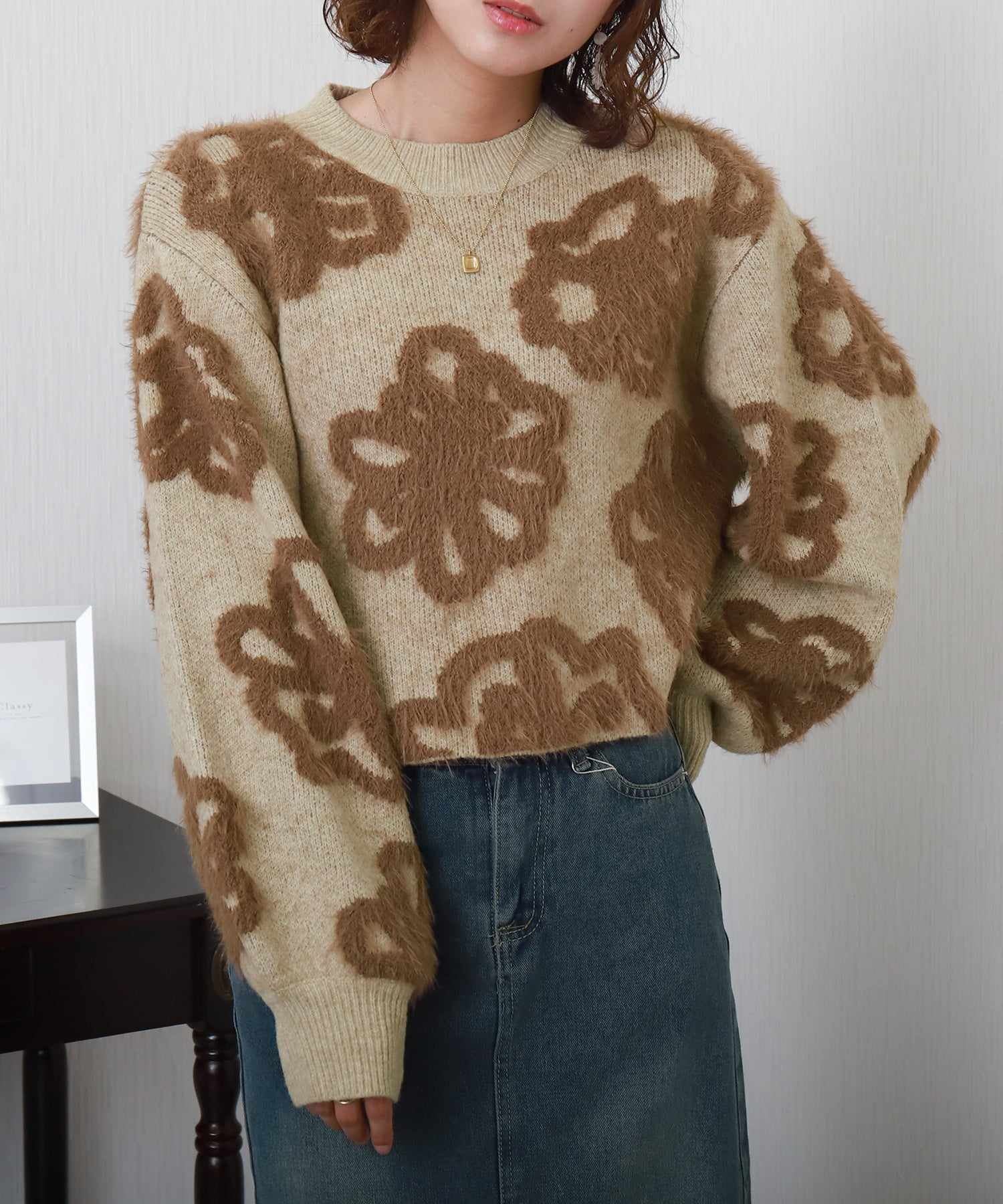 リベル モア libelle more BIGフラワー柄ジャガードニットプルオーバー (杢グレー) 杢グレー