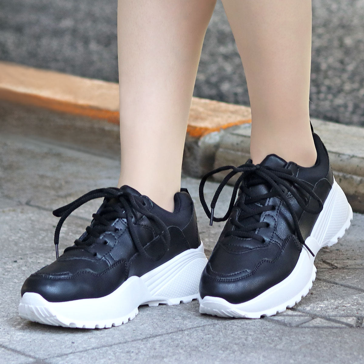 SFW ラブハンター LoveHunter 厚底 ダッドレースアップスニーカー/1536,ブラック