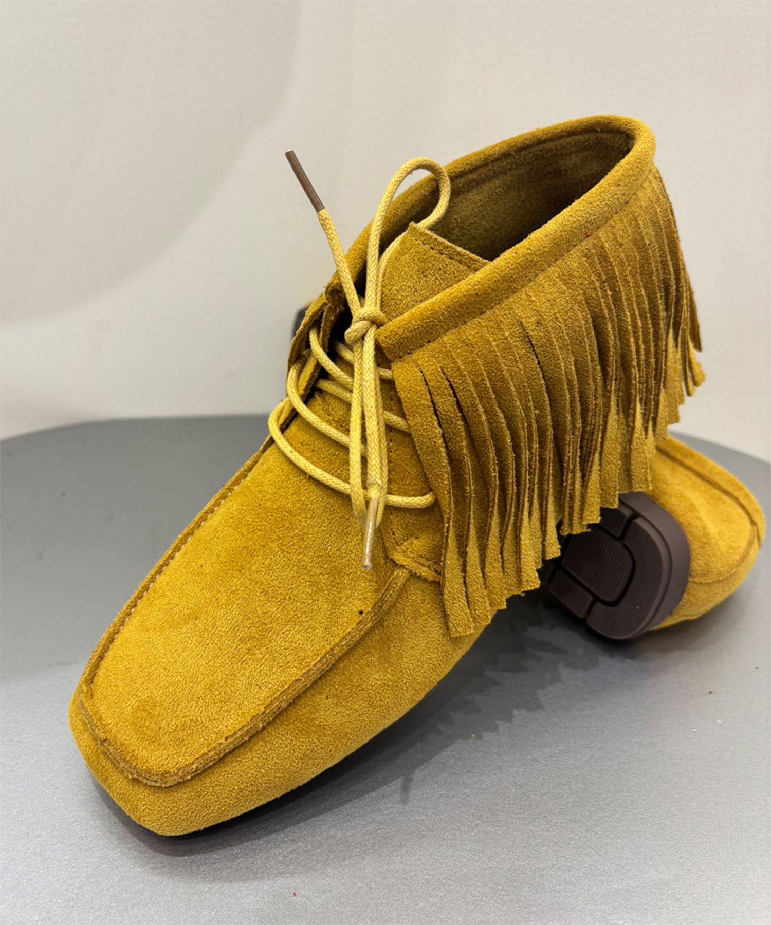 ロワ LOWO モカシンシューズ ショートブーツ スニーカー ブーティ ローヒール レディース フリンジ (イエロー) イエロー