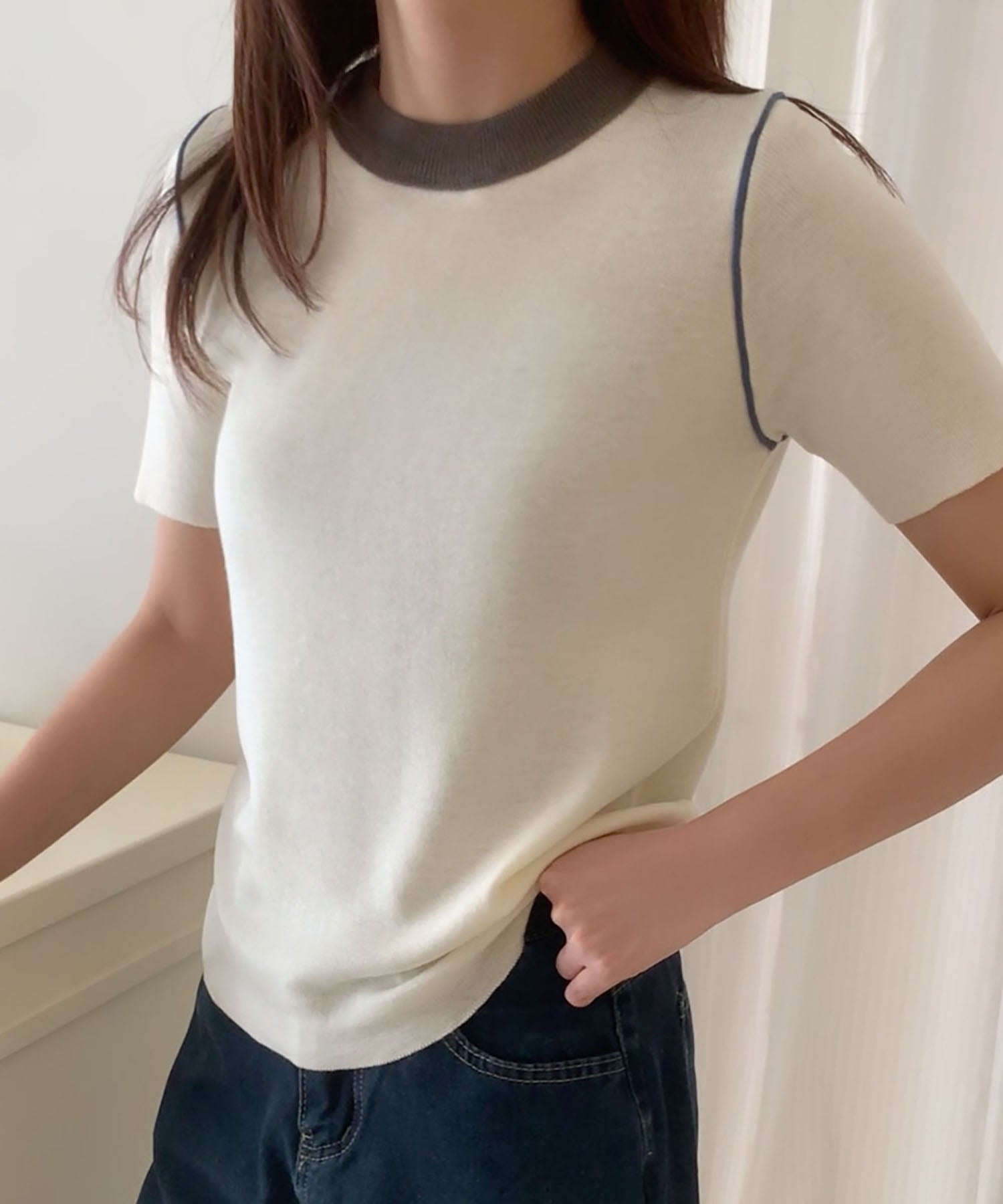 ロワ LOWO バイカラーコンパクトプルオーバー (オフホワイト) オフホワイト