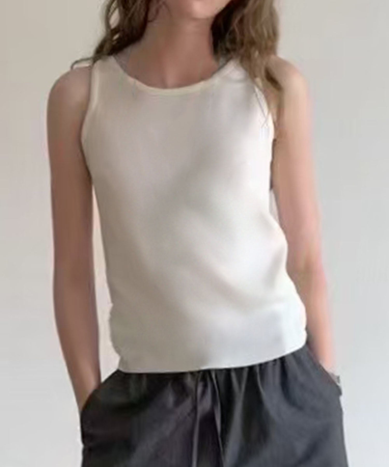 ロワ LOWO クルーネックニットタンクトップ (ホワイト) ホワイト