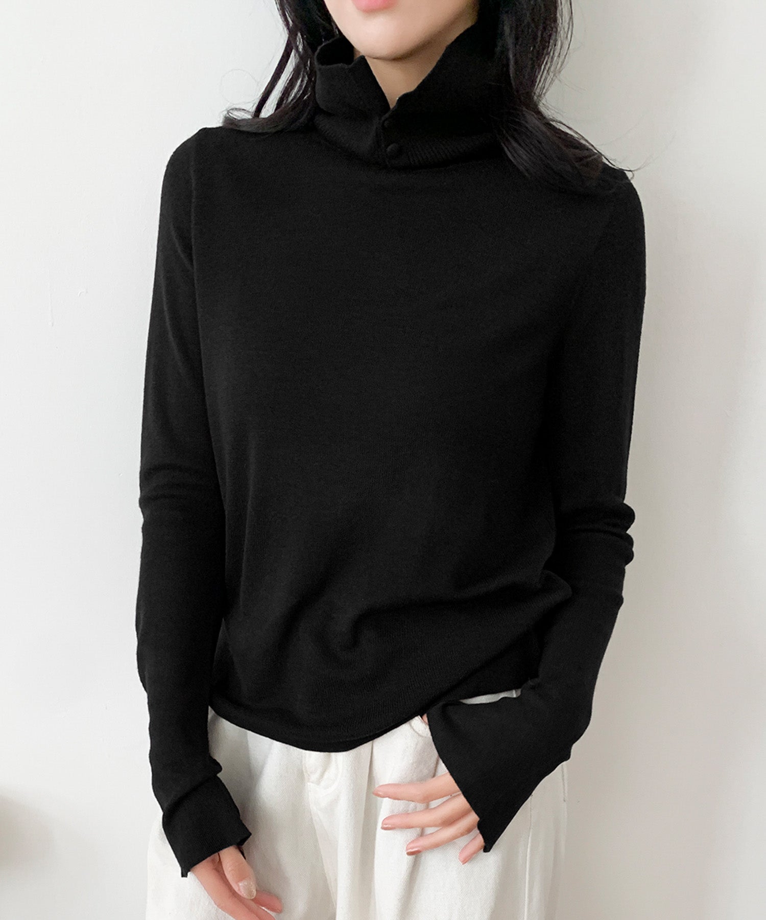 ロワ LOWO ハイネック ニット 長袖 トップス プルオーバー レディース(ブラック) ブラック