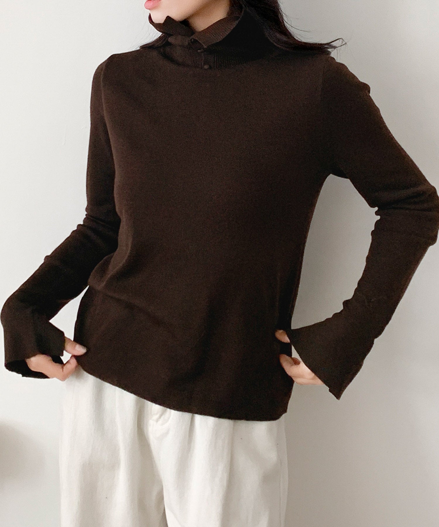ロワ LOWO ハイネック ニット 長袖 トップス プルオーバー レディース 秋冬 (ブラウン) ブラウン