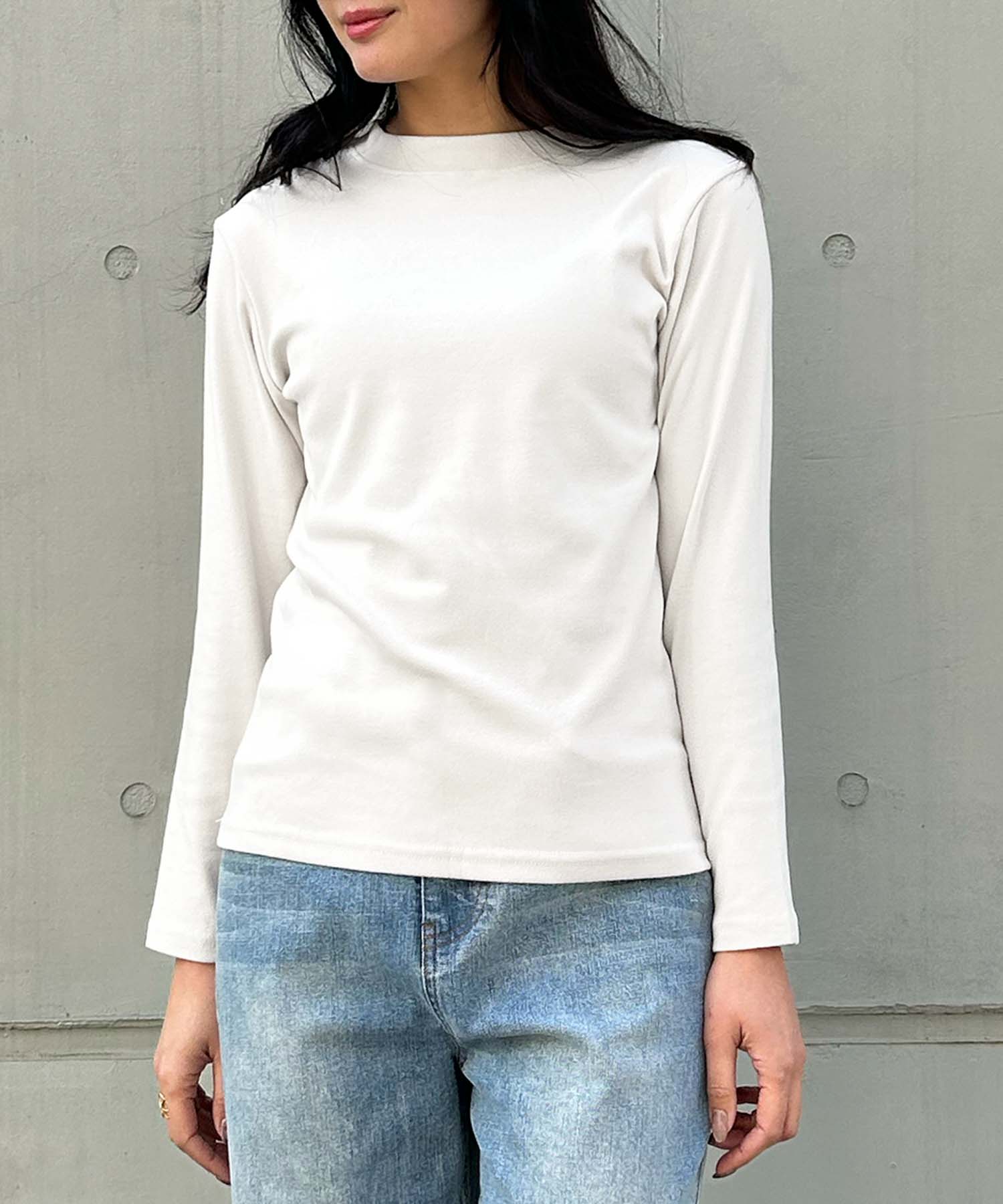 ロワ LOWO クルーネック カットソー 長袖 きれいめ レディース インナー ロンT (ホワイト) ホワイト