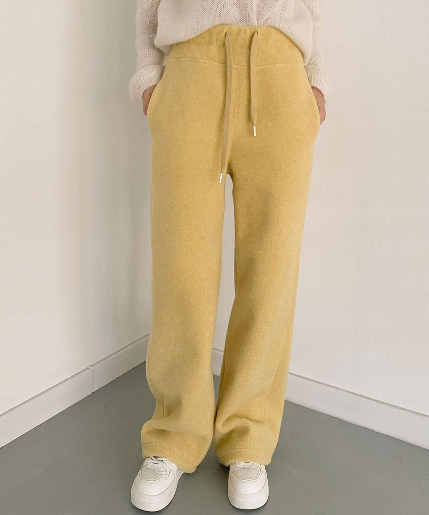 ロワ LOWO バックハートポケット もこもこボアスウェットパンツ レディース リラックス(イエロー) イエロー