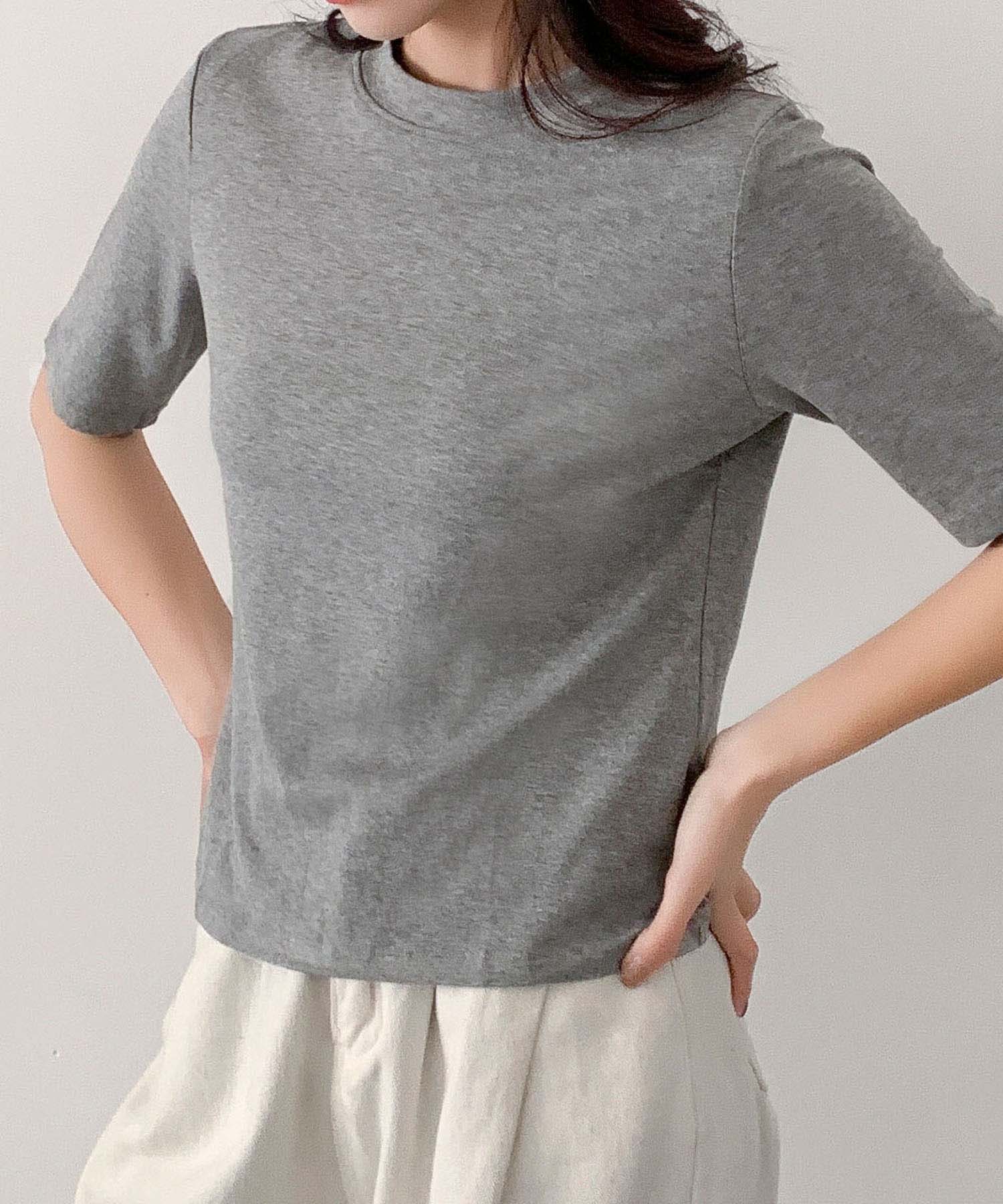 ロワ LOWO なめらか ストレッチ カラーTシャツ (ライトグレー) ライトグレー