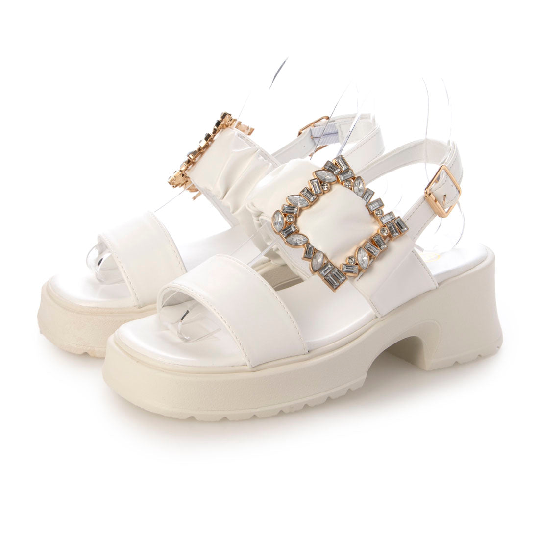ラスドット lus. 厚底ビジューバックルサンダル (ホワイト) ホワイト