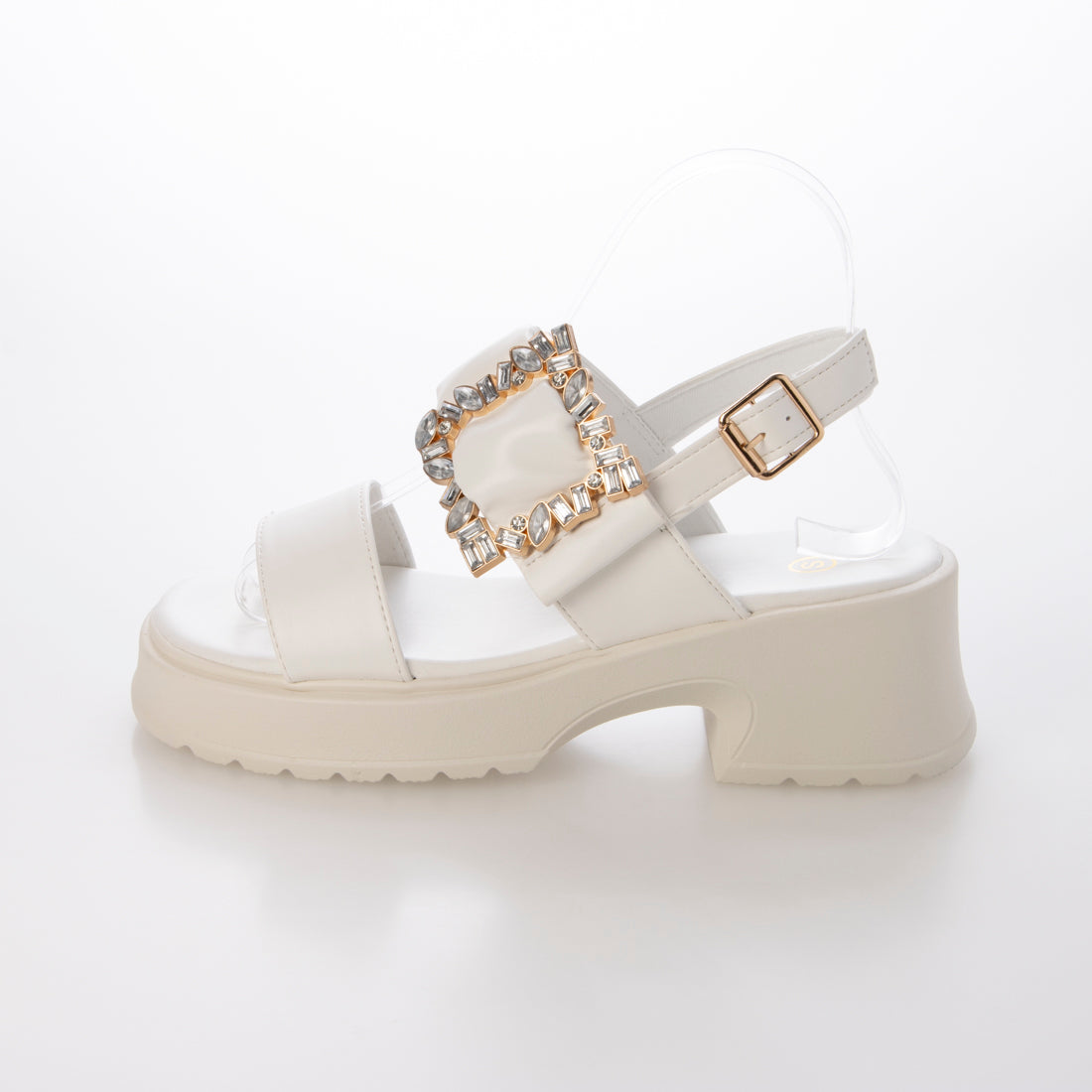 ラスドット lus. 厚底ビジューバックルサンダル (ホワイト) ホワイト