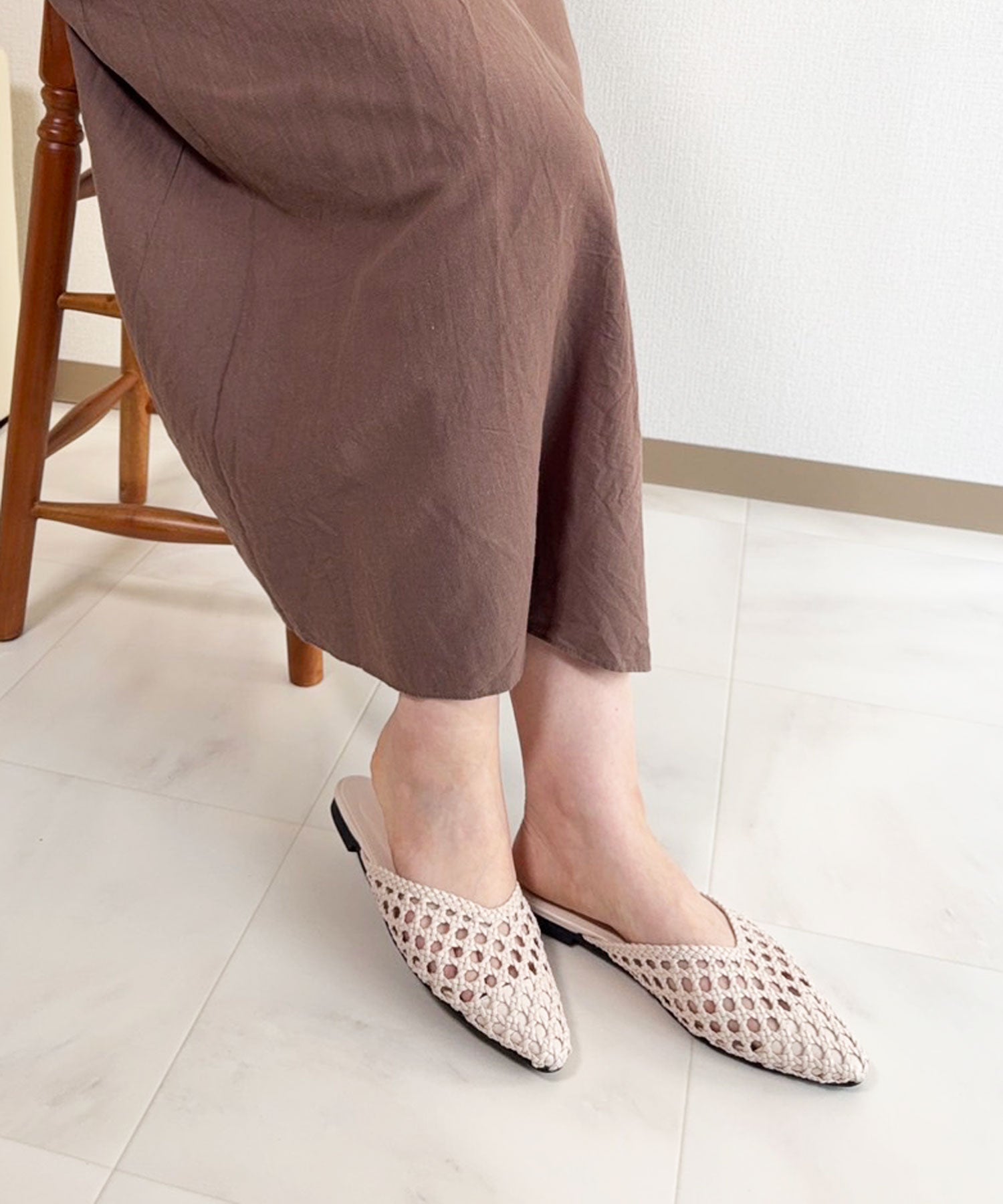 ラスドット lus. メッシュ編みミュールサンダル (ベージュ) ベージュ