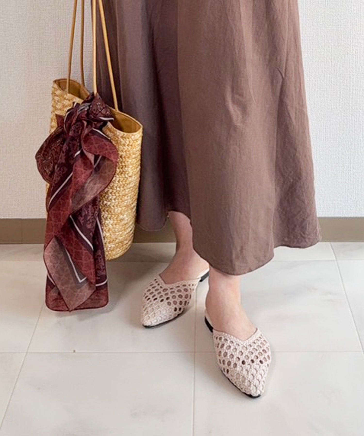 ラスドット lus. メッシュ編みミュールサンダル (ベージュ) ベージュ