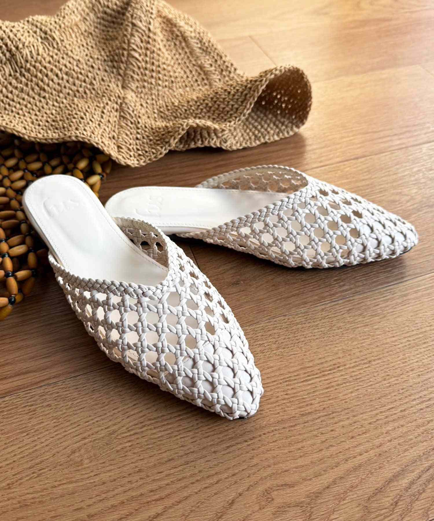 ラスドット lus. メッシュ編みミュールサンダル (ベージュ) ベージュ