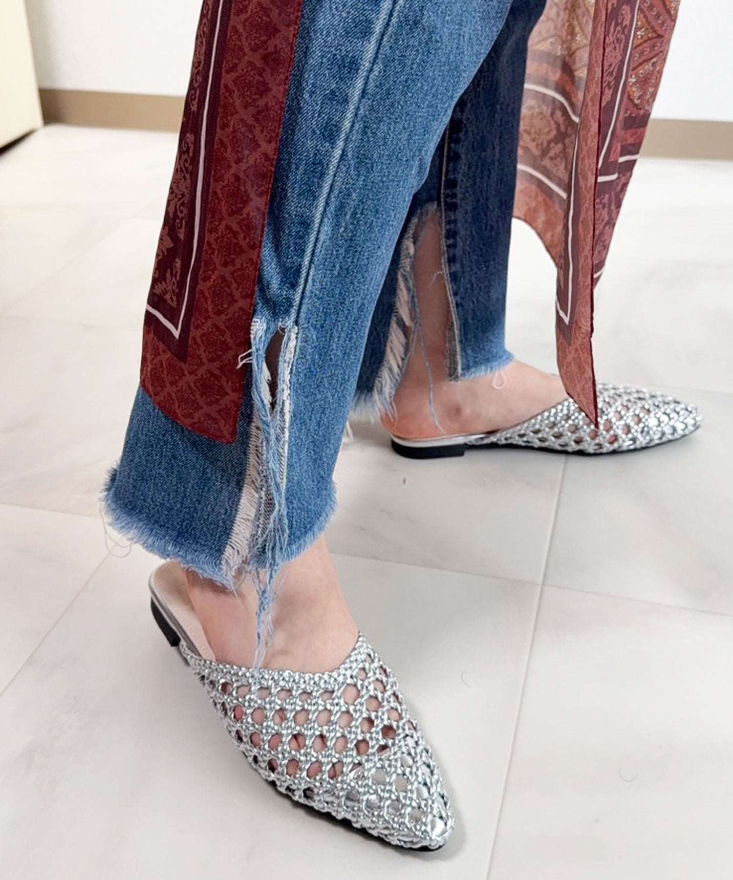 ラスドット lus. メッシュ編みミュールサンダル (シルバー) シルバー