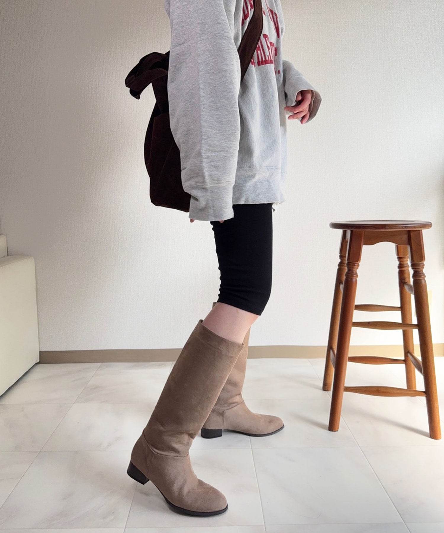 ラスドット lus. ワイドシャフトスエードロングブーツ (ベージュスエード) ベージュスエード