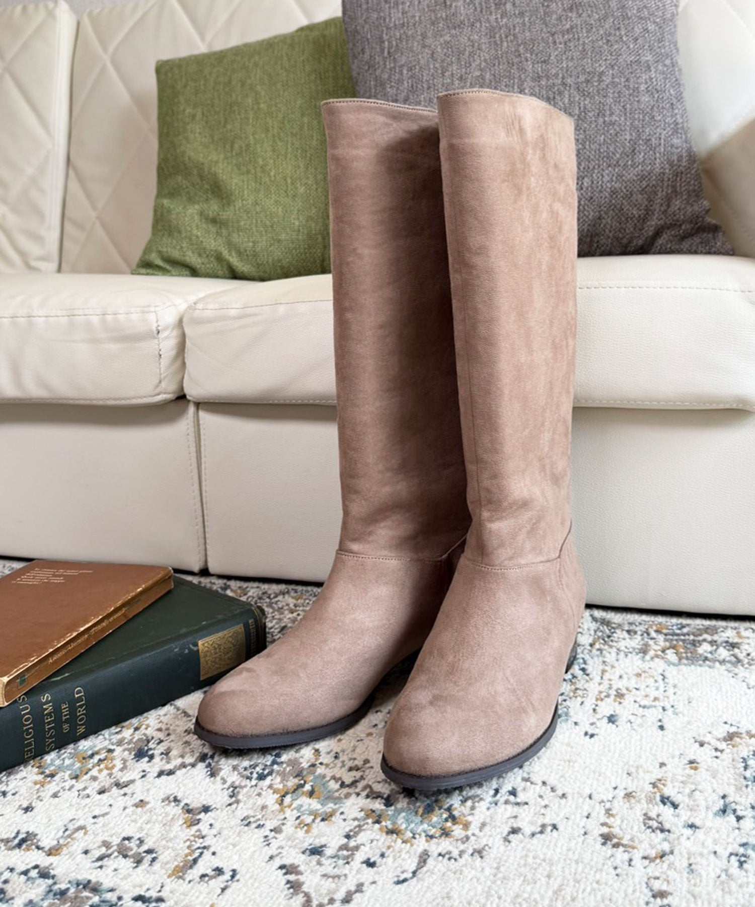 ラスドット lus. ワイドシャフトスエードロングブーツ (ベージュスエード) ベージュスエード