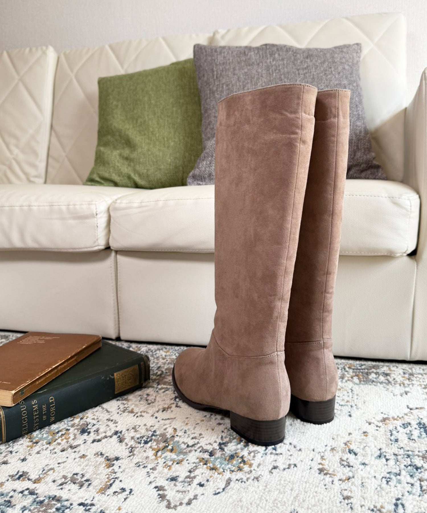 ラスドット lus. ワイドシャフトスエードロングブーツ (ベージュスエード) ベージュスエード