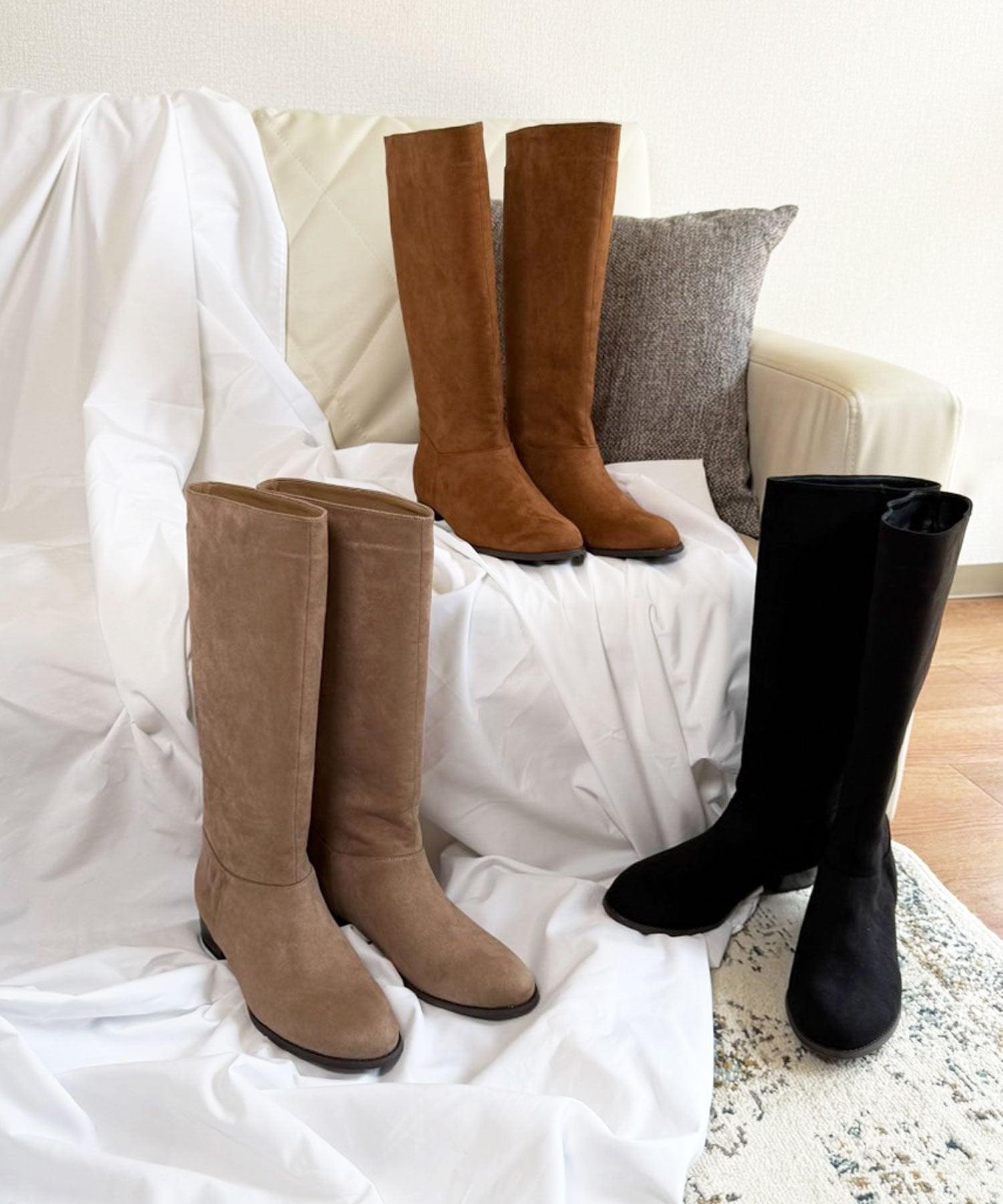 ラスドット lus. ワイドシャフトスエードロングブーツ (ベージュスエード) ベージュスエード