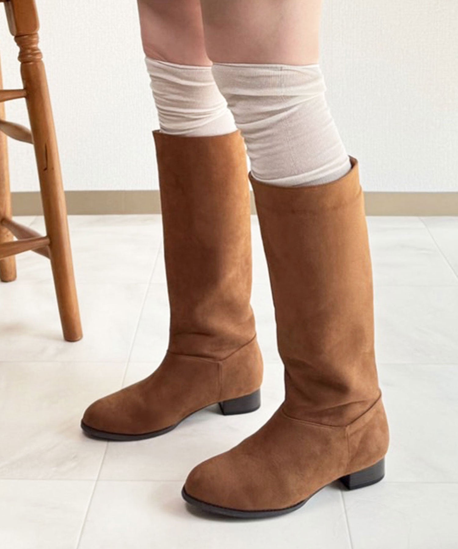 ラスドット lus. ワイドシャフトスエードロングブーツ (キャメルスエード) キャメルスエード