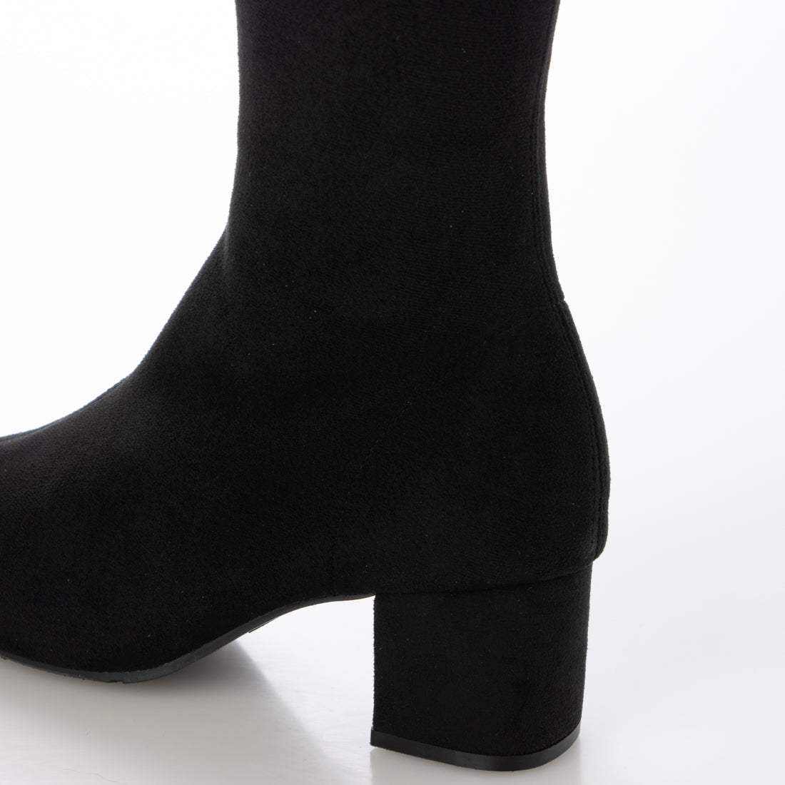 ラスドット lus. スクエアトゥストレッチロングブーツ (ブラックスエード) ブラックスエード