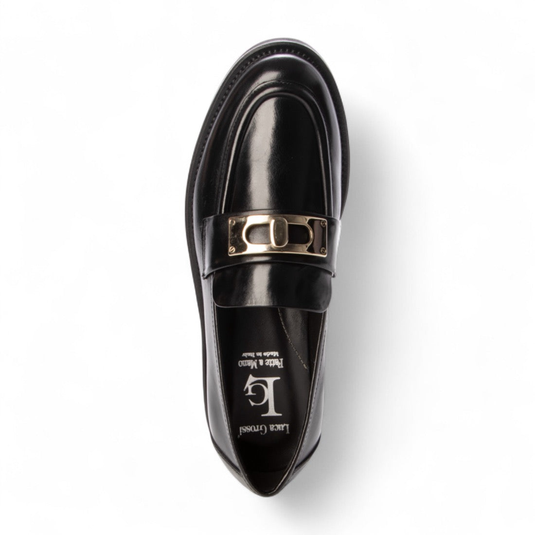 ルカ グロッシ Luca Grossi ラウンドトウメタルオーナメントローファー (ブラック) ブラック