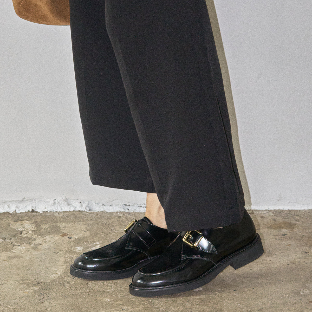 ルカ グロッシ Luca Grossi 異素材コンビモンクストラップシューズ (ブラックコンビ) ブラックコンビ