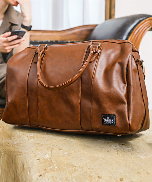 ラグスタイル LUXSTYLE REGiSTAストラップ付きPUレザーボストンバック/ボストンバッグ メンズ PUレザー 旅行バッグ トラベルバッグ 25L