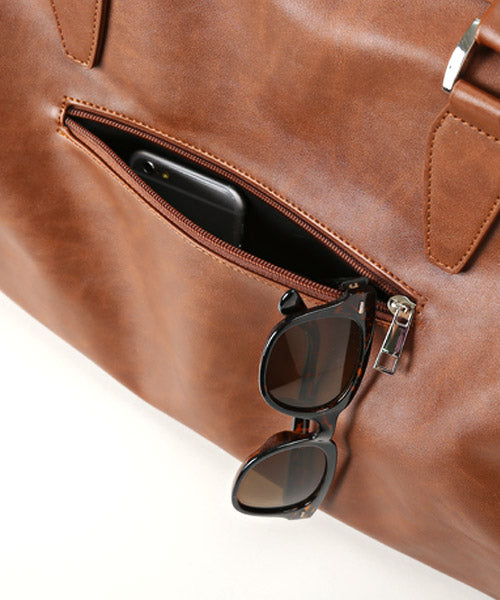 ラグスタイル LUXSTYLE REGiSTAストラップ付きPUレザーボストンバック/ボストンバッグ メンズ PUレザー 旅行バッグ トラベルバッグ 25L