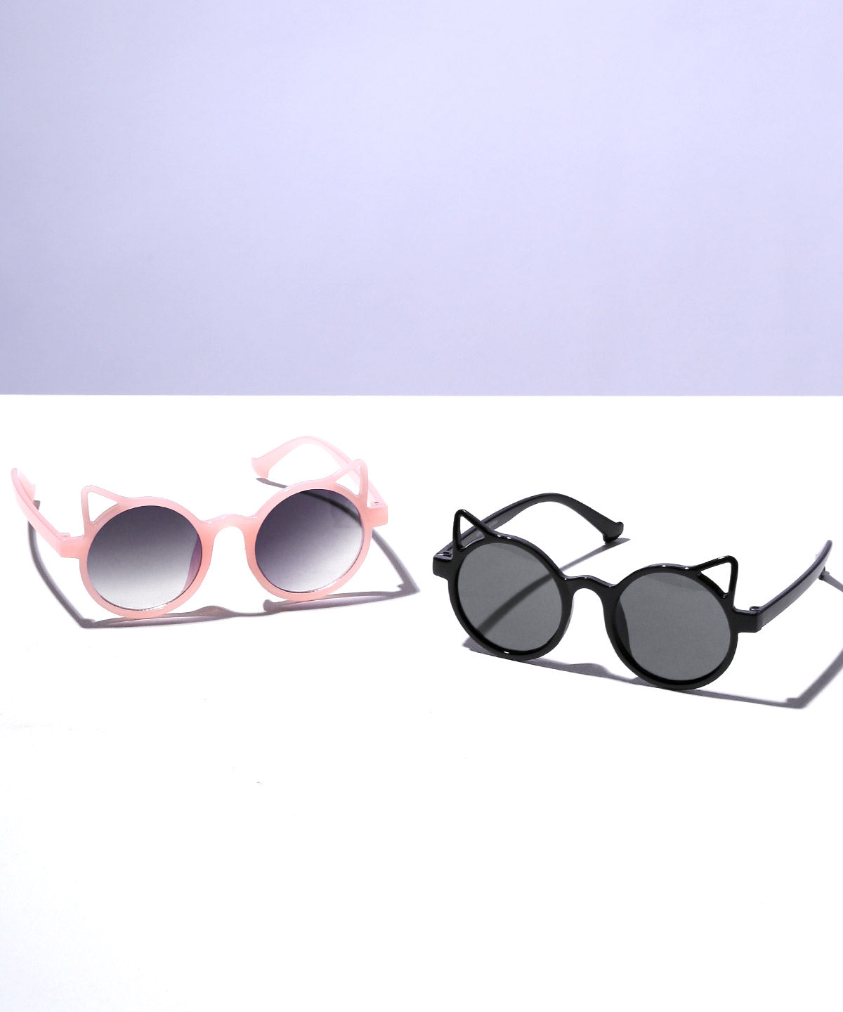 ラグスタイル LUXSTYLE UVカットキッズ猫型サングラス/キッズ 子供用 ネコ型 猫型 ラウンド 丸型 UVカット 紫外線カット 軽量 小さい 子ども 幼児 かわいい (ピンク×スモークハーフ) ピンク×スモークハーフ