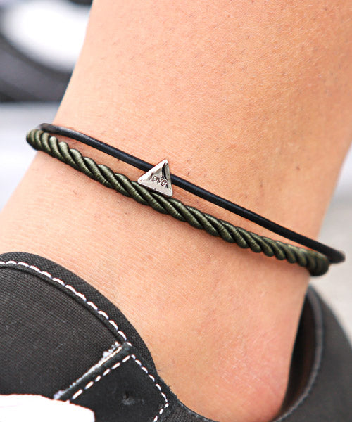 ラグスタイル LUXSTYLE 2連レザーアンクレット/アンクレット メンズ ロゴ レザー (カーキ) カーキ