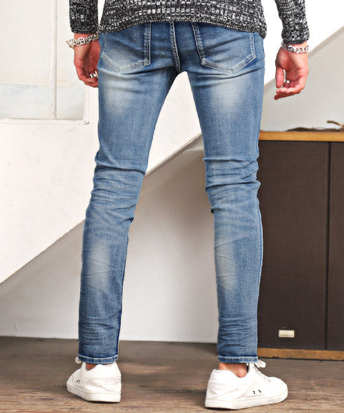 ラグスタイル LUXSTYLE ダメージクラッシュストレッチデニムスキニーパンツ/デニムパンツ メンズ スキニー ダメージ ストレッチ (00ホワイト) 00ホワイト
