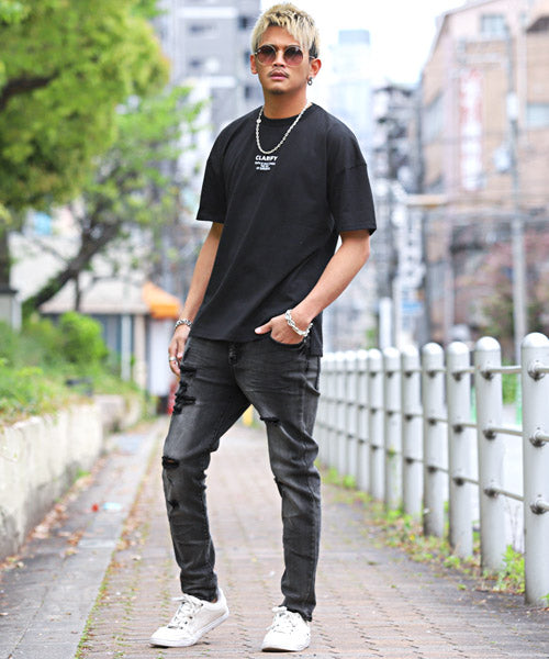 ラグスタイル LUXSTYLE ダメージクラッシュストレッチデニムスキニーパンツ/デニムパンツ メンズ スキニー ダメージ ストレッチ (00ホワイト) 00ホワイト