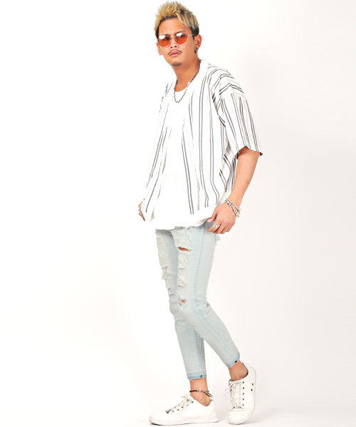 ラグスタイル LUXSTYLE ハードダメージ加工カットオフアンクルデニムスキニーパンツ/デニム パンツ スキニー アンクル ダメージ カットオフ