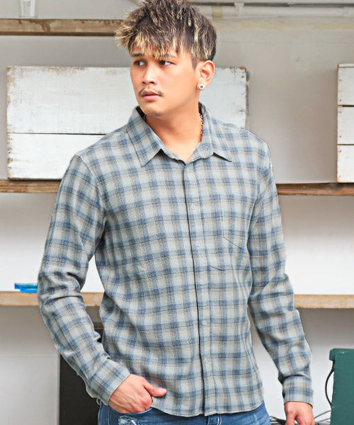 ラグスタイル LUXSTYLE パナマ織りレギュラーカラーシャツ/長袖シャツ メンズ パナマ織り チェック柄 ストライプ柄 無地