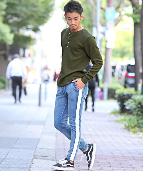 ラグスタイル LUXSTYLE ワッフルヘンリーネック長袖Tシャツ/ロンT メンズ ヘンリーネック 長袖 Tシャツ
