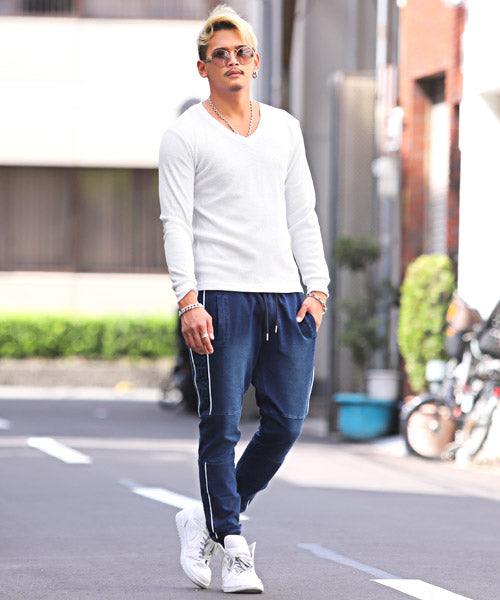 ラグスタイル LUXSTYLE ワッフルVネック長袖Tシャツ/ロンT メンズ 長袖Tシャツ ワッフル Vネック