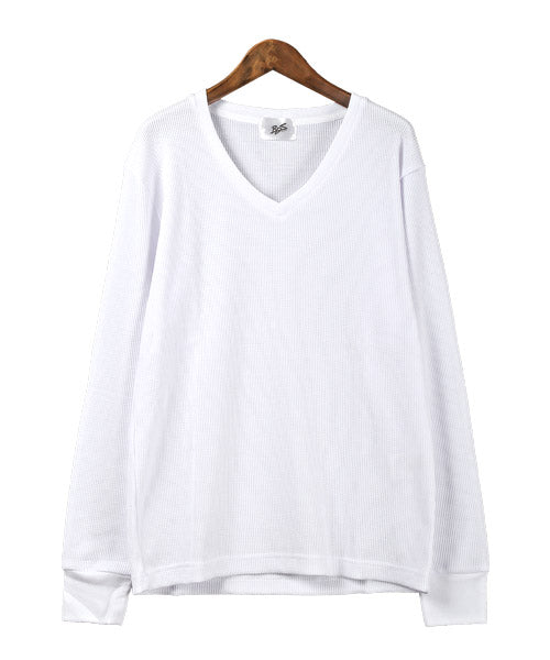ラグスタイル LUXSTYLE ワッフルVネック長袖Tシャツ/ロンT メンズ 長袖Tシャツ ワッフル Vネック