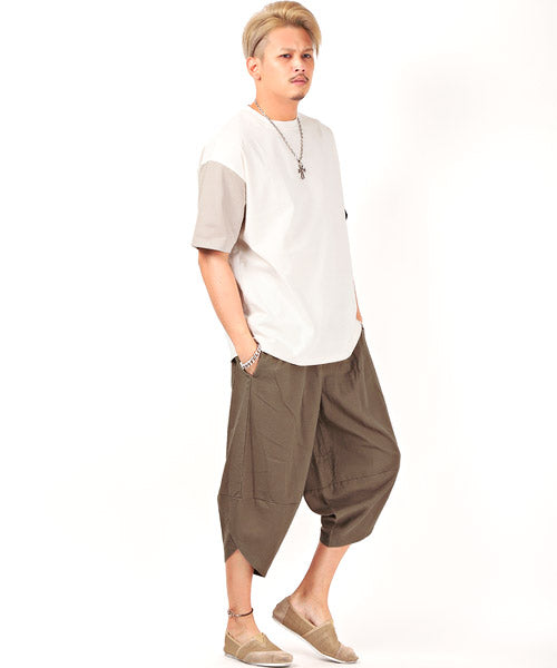 ラグスタイル LUXSTYLE ワイドサルエルクロップドパンツ/ハロンパンツ メンズ クロップドパンツ 綿麻 サルエル ワイド (1ベージュ) 1ベージュ