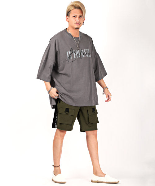 Rug style LUXSTYLE strap cargo shorts / short pants men's cargo pants strap logo