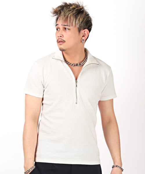 ラグスタイル LUXSTYLE モザイクジャガードハーフジップ半袖ポロシャツ/ポロシャツ メンズ モザイクジャガード 半袖 ハーフジップ BITTER ビター系